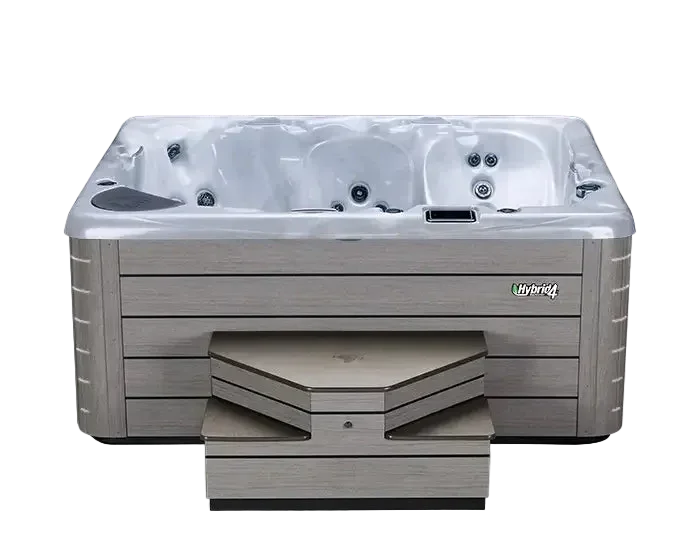 Hot tub with wooden steps