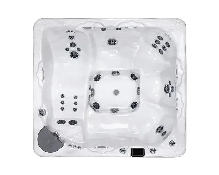 Top view of a hot tub with multiple jets