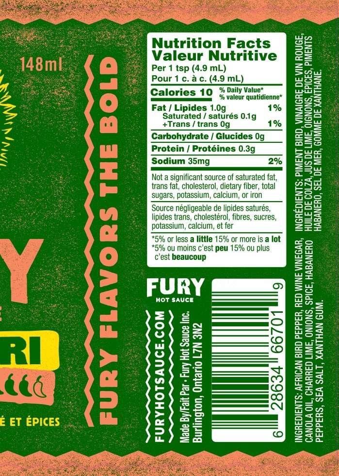 Fury | Peri-Peri Hot Sauce - African Style with Bird Peppers - Mazdak Leisure