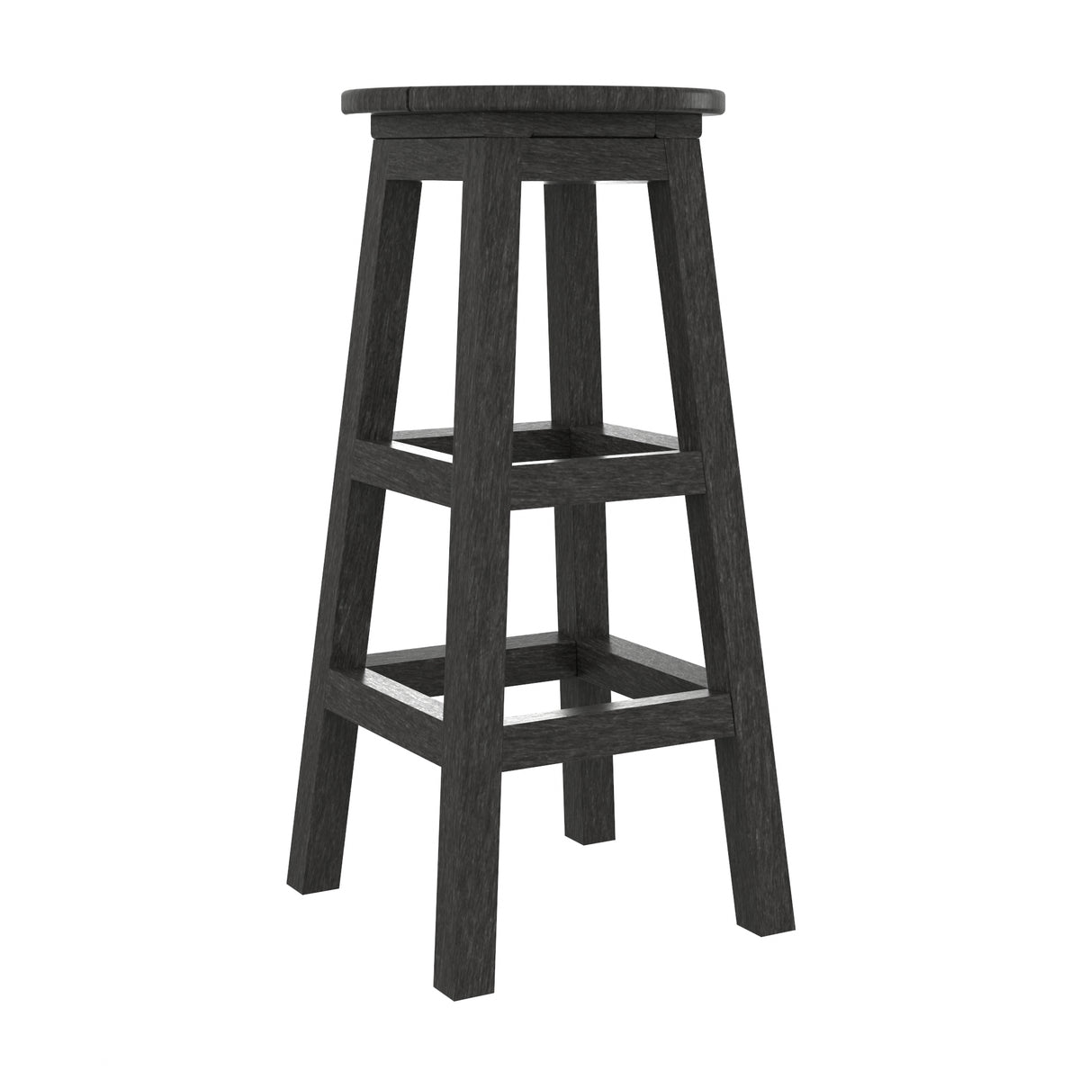 A recycled plastic bar stool with a round seat, four legs, and two built-in footrests, shown on a plain white background.