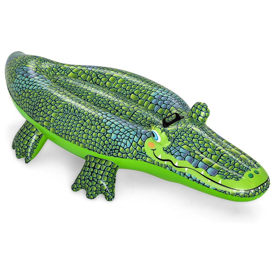 Inflatable alligator pool float on a white background