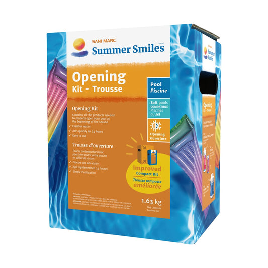 Sani Marc Summer Smiles pool opening kit packaging on a white background