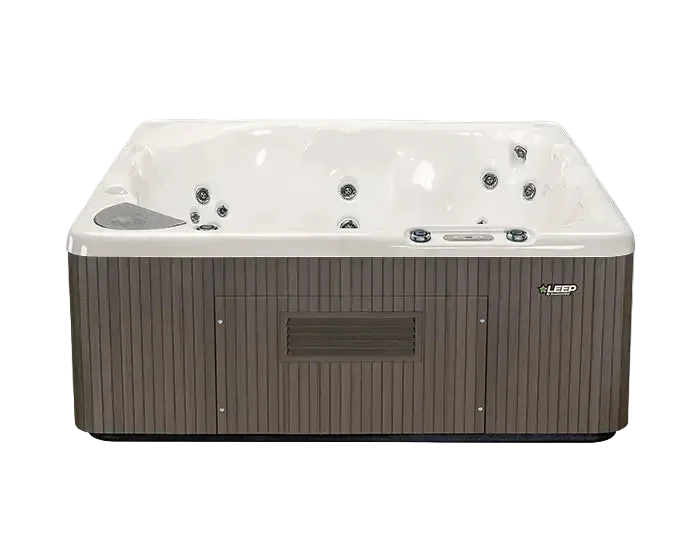 Hot tub with white interior and brown exterior