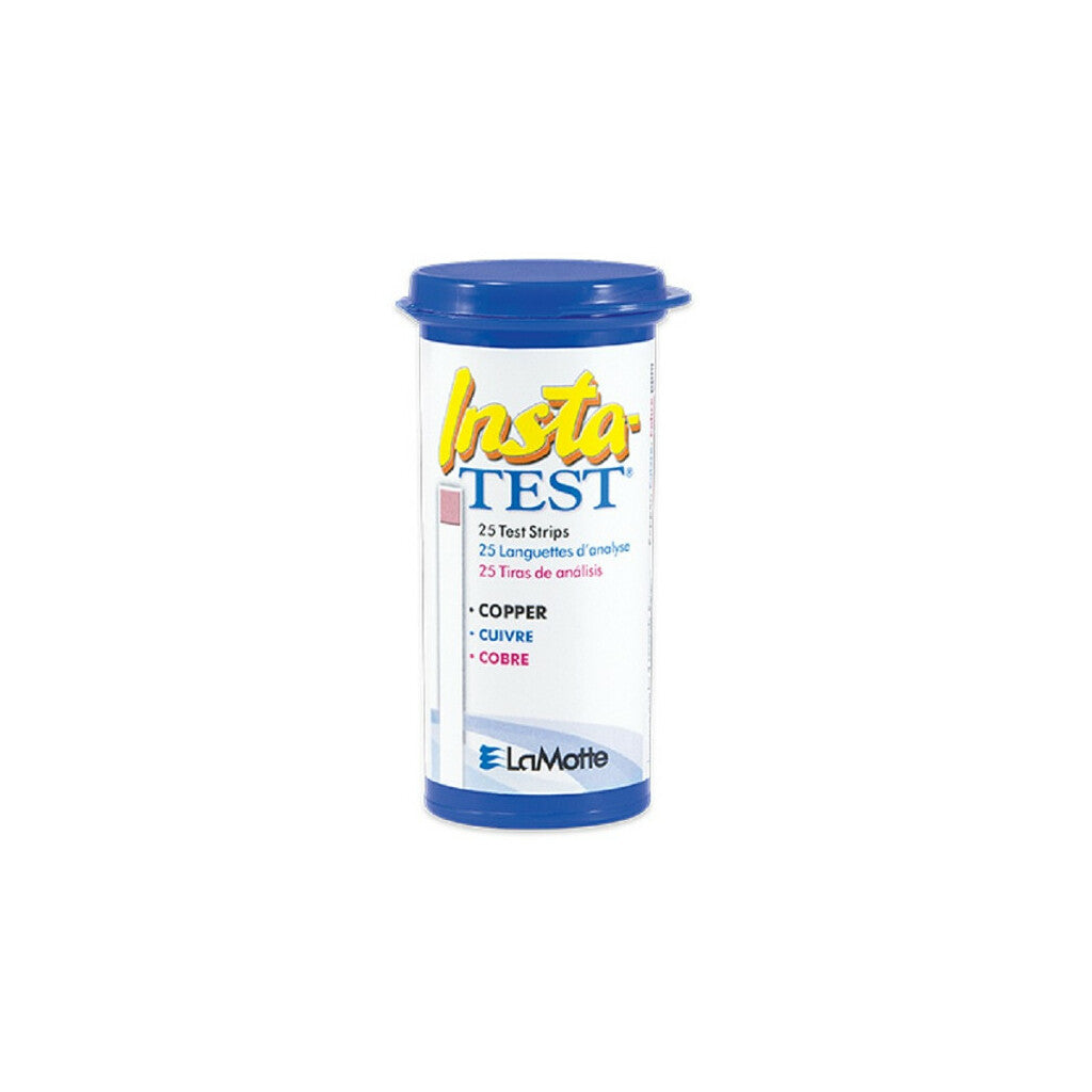 Tube of LaMotte Insta Test copper test strips on a white background