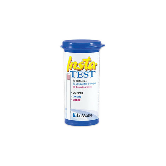 Tube of LaMotte Insta Test copper test strips on a white background