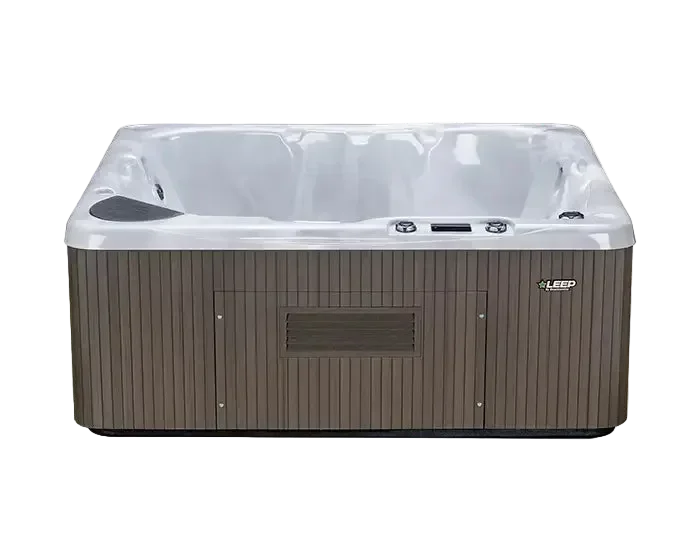 Hot tub with a brown exterior and white interior