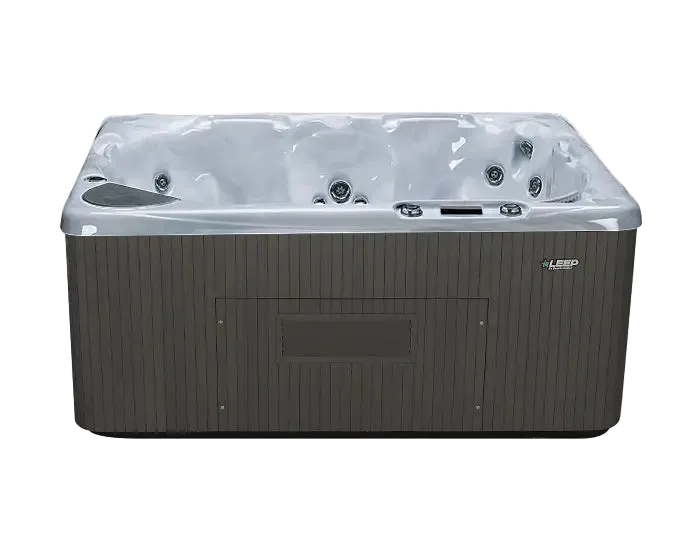 Hot tub with a gray exterior and white interior