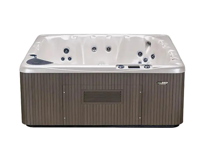 Hot tub with a brand logo