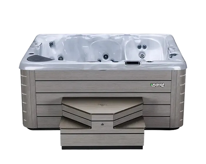 Hot tub with wooden steps