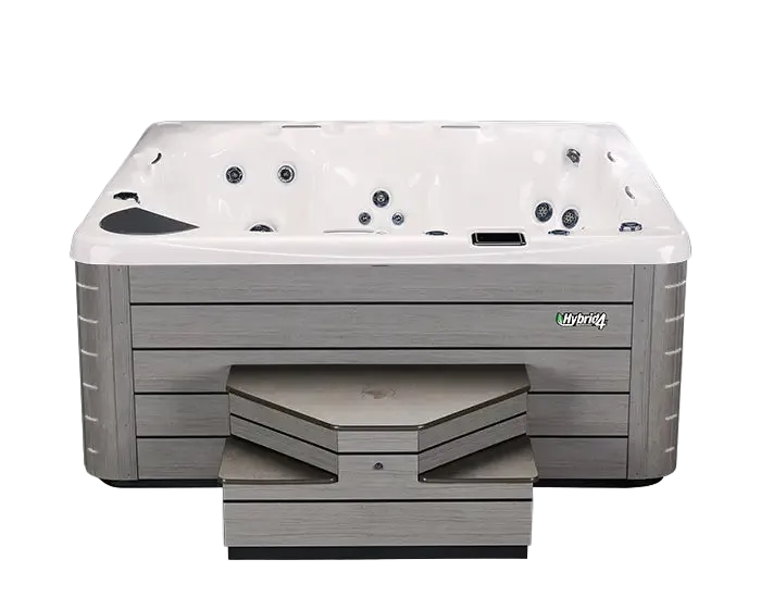 Hot tub with a gray exterior and white interior