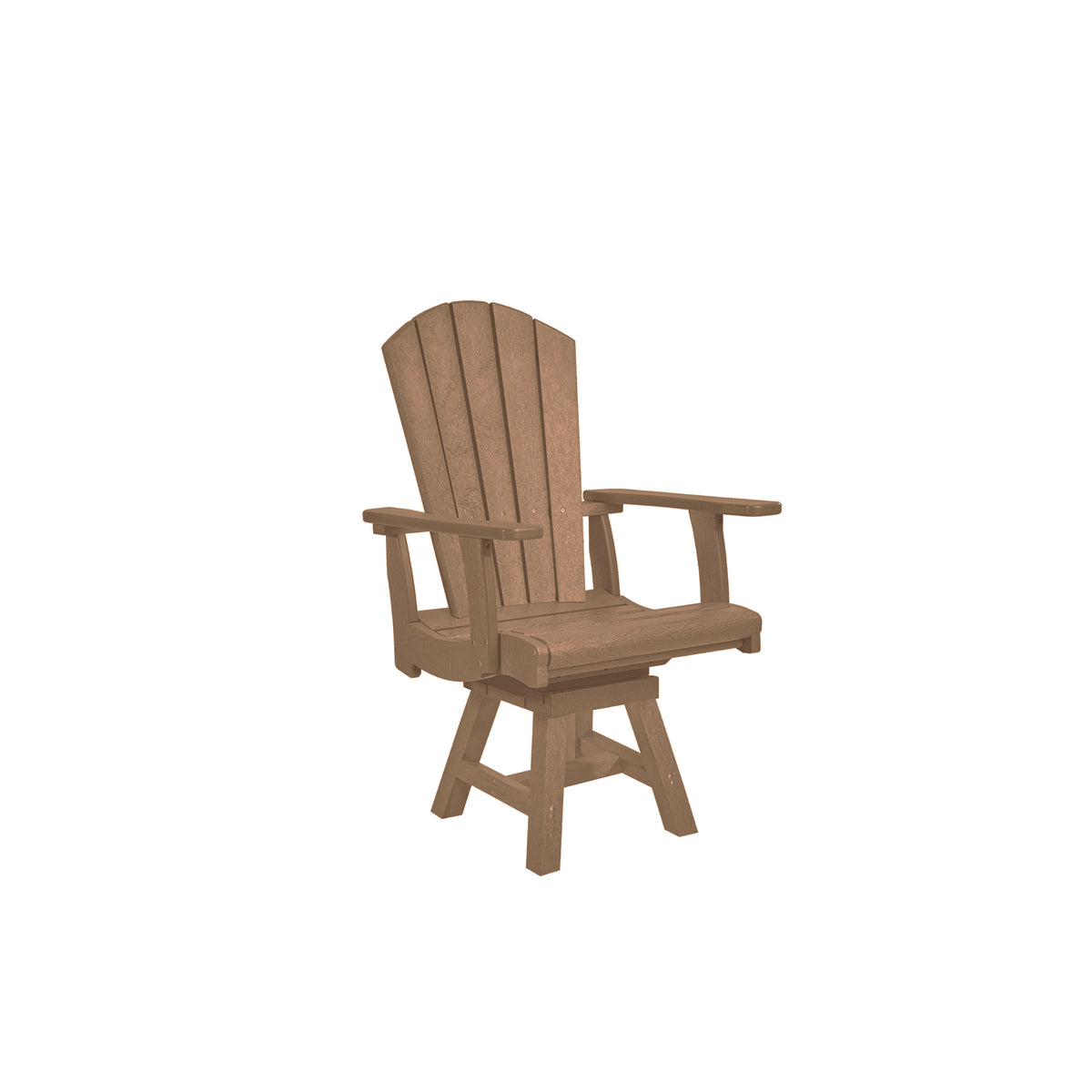 A dark gray outdoor swivel Adirondack chair with a slatted backrest and armrests, shown on a plain white background.