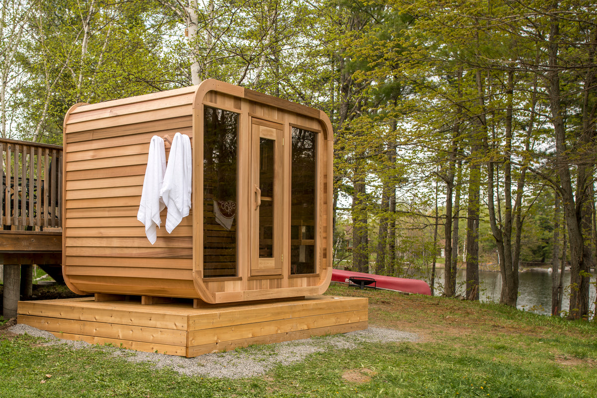 Modern Luna cedar sauna backyard installation