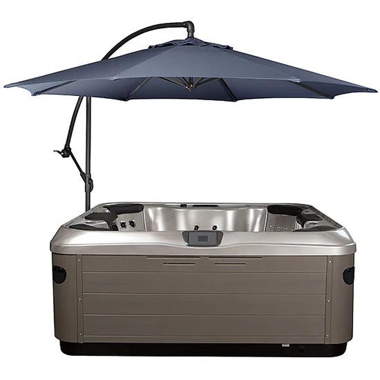 Hot tub with a blue umbrella on a white background