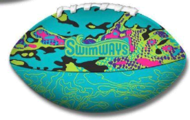 Colorful swim Football with 'Swimpals' branding on a white background