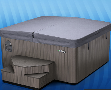 Hot tub with steps on a blue background