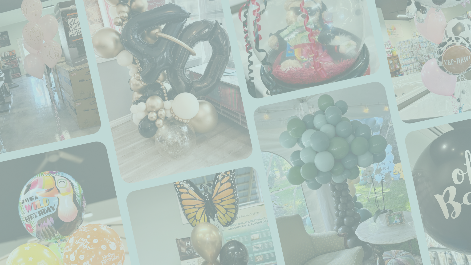 Collage of various decorative balloons.