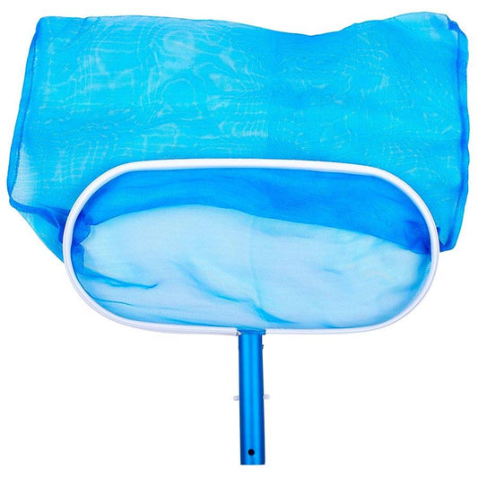 Blue pool skimmer net on a white background