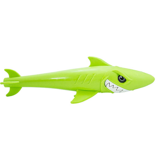 Green toy shark on a white background